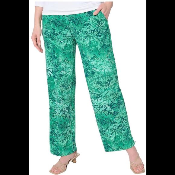 Susan Graver Pants - Susan Graver Women's Printed Liquid Knit Wide-Leg Pants Baroque - Petite